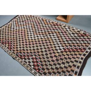 Tapis turc classique ethnique, design patchwork noir et blanc, écologique, traditionnel, 5,1 x 8,6 pieds, couverture de sol en laine, entrée - Product Image 4