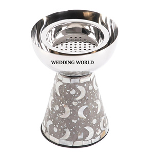 Nacre en bois Bakhoor belle qualité fait à la main porte-encens classique élégant luxe métal Mubkhar - Product Image 3