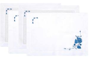 Juego de Manteles Individuales y Servilletas Bordados Lavables al por Mayor, con Flores Azules, Manteles de Algodón Blanco con Dobladillo para Eventos de Boda y Hogar - Product Image 3