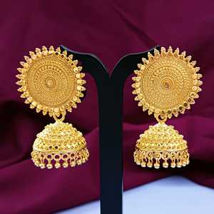 Ensemble de boucles d'oreilles indiennes plaqué or rondes Jhumki Jhumka pour mariage fabricant indien de bijoux pour femmes - Product Image 2