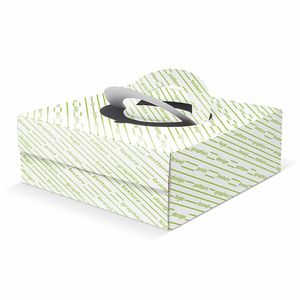 Boîte à gâteau rigide Mod. SMILE avec poignées et fenêtre recouverte de plastique 40x40x12 cm - Personnalisé, gaufré, recyclé, 2 mm - Product Image 1