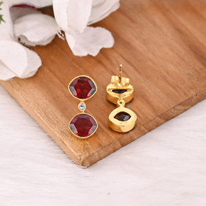 Boucles d'oreilles plaquées or au design populaire, en argent sterling 925, avec pierre précieuse grenat du Mozambique, serties de pierres, faites à la main, cadeau pour elle - Product Image 4