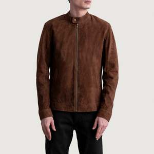 Zen Brown <b>Suede</b> Biker <b>Jacket</b> Water-Proof Genuine <b>Leather</b> Sheep Skin Cowhide Autumn Vintage Style Zippered Closure Sizes XS XL - Product Image 3