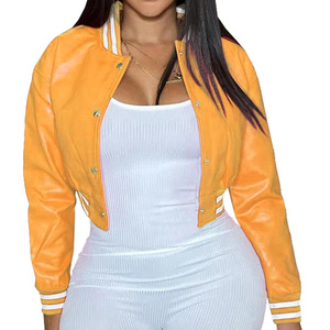 Chaqueta universitaria de buena calidad para mujer, Top recortado, venta al por mayor, ropa de calle Regular de manga, chaqueta universitaria transpirable de talla grande para mujer - Product Image 1