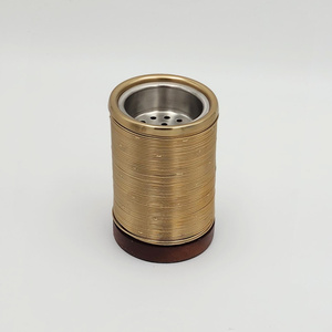 Luxury Metal Incense <b>Burner</b> <b>Wooden</b> Base Metal Inner Cup Gold Finish Cylindrical Design Aromatherapy Holder <b>For</b> Middle Eastern - Product Image 3