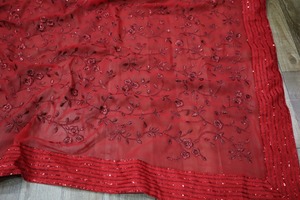 Indian Ethnic Outfit Wedding Party Wear Georgette <b>Red</b> Saree With Sequence Embroidery Work & Lace Export Quality Supplier India - Product Image 3