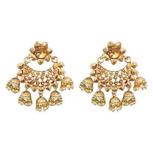 Kriaa Brown Kundan Dangler <b>Earrings</b> Gold-Plated <b>Fine</b> <b>Cuff</b> 1310588 Model - Product Image 1