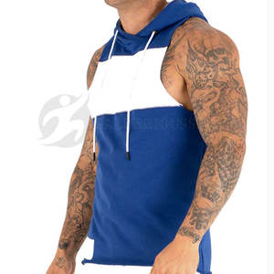 Comfortable Winter Gym Hoodie for Fitness Custom Color Bodybuilding Men Sleeveless Workout Plain Dyed Fleece with Laces - Product Image 2