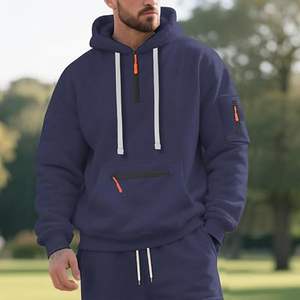 High Quality <b>Men's</b> <b>Fleece</b> Workout Athletic Long Sleeve <b>Quarter</b> <b>Zip</b> Pullover Hoodies Sweatshirt - Product Image 3