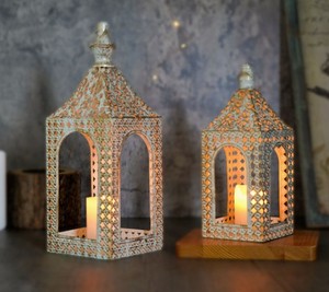 Vintage Gold Metal <b>Moroccan</b> Arch <b>Lantern</b> with Intricate Pattern Warm Candle Glow Ideal for Festive Home Decor and Gifting - Product Image 3