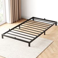 Cadre de lit double en métal noir à hauteur basse, base de matelas robuste de 6 pouces d'épaisseur, lit suspendu en fer, cadre de lit en métal épais et robuste T-06