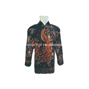 Chemise Batik classique d'inspiration indonésienne 100% coton Anti-rides manches longues décontracté Batik imprimé motif oiseau complexe pour hommes - Product Image 1