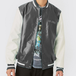 High Quality Men's Varsity <b>Jacket</b> Custom PU <b>Patchwork</b> Blank Unisex Baseball <b>Jacket</b> for Spring - Product Image 2