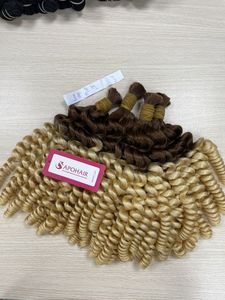 Rubio para Ombre 100% Remy Cabello humano Virgen Cuerpo brasileño Ondulado Extensiones a granel Sin enredos o desprendimiento - Product Image 4