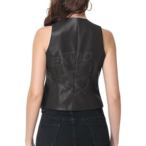 Veste en cuir pour femme sans manches, coupe ajustée, vêtements décontractés, design personnalisé, veste en cuir pour femme - Product Image 2