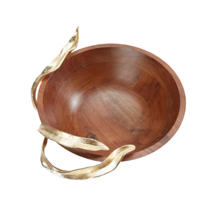 Bol de service de luxe en métal en bois poli de qualité avec accent floral Vaisselle de maison à bas prix et centre de table pour saladier - Product Image 3