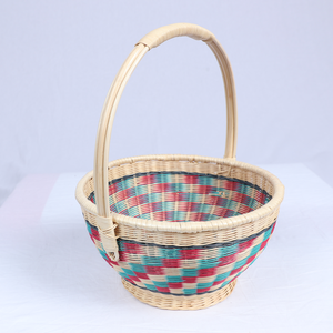 Petit panier rond décoratif en rotin tressé à la main avec poignée haute - Organisateur de rangement et cadeau - Product Image 3