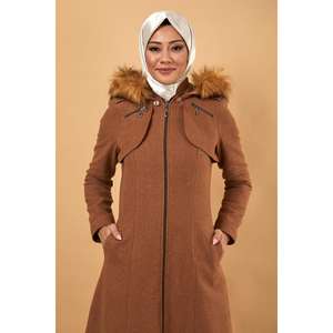 Manteau en laine pour femme avec capuche zippée, élégant, en duvet - Product Image 2