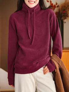 Autumn Winter Casual Pullover for Women Loose Drawstring Solid Color <b>Long</b> Sleeve Hooded Printed Soft Warm Sweatshirt <b>Top</b> - Product Image 3