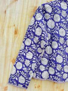Main indienne bloc imprimé coton Jersey réversible écologique respirant Floral matelassé Kimono Style veste femmes manteaux - Product Image 3