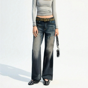 Nouveautés Vêtements de rue pour femmes Pantalon en denim à jambe large Jeans baggy taille basse pour femmes - Product Image 1