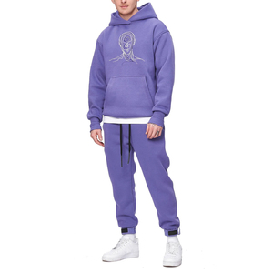 Ensemble de survêtement personnalisé respirant grande taille effet vieilli brodé avec pantalon de jogging et sweat à capuche imprimés pour l'hiver 2025 - Product Image 1