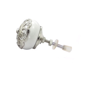 Pomos de cerámica blanca con flor de filigrana plateada marroquí, tiradores de cajón de armario de exportación de calidad para cocina y armario-CK 558 - Product Image 2