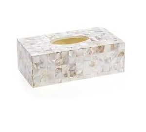 Boîte à mouchoirs en nacre rectangulaire blanche de qualité supérieure Porte-serviettes décoratif de table élégant pour hôtel et mariage - Product Image 1