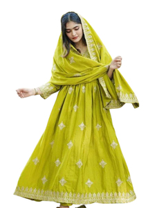 Ropa de verano Talla larga Anarkali Kurti con pantalón y Dupatta para mujer Comprar al mejor precio diseño único producto hecho a mano - Product Image 1
