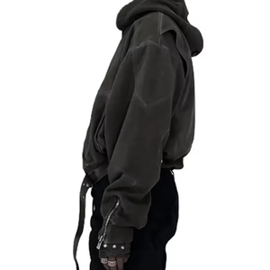 Latest Fashion 2026 New Acid <b>Washed</b> Cropped Unisex Hoodie Fashionable Bottom Belt Cotton Men's Hoodies Made By Numica Sports - Product Image 4
