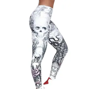 Nuova vendita calda da donna con stampa digitale 3D Leggings con teschio con stampa di Fitness Leggings Sexy Splice da donna