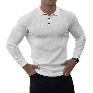 Otoño primavera hombres 100% algodón ropa de gimnasio de manga larga para Polo para entrenamiento físico camiseta delgada para culturismo de punto - Product Image 1