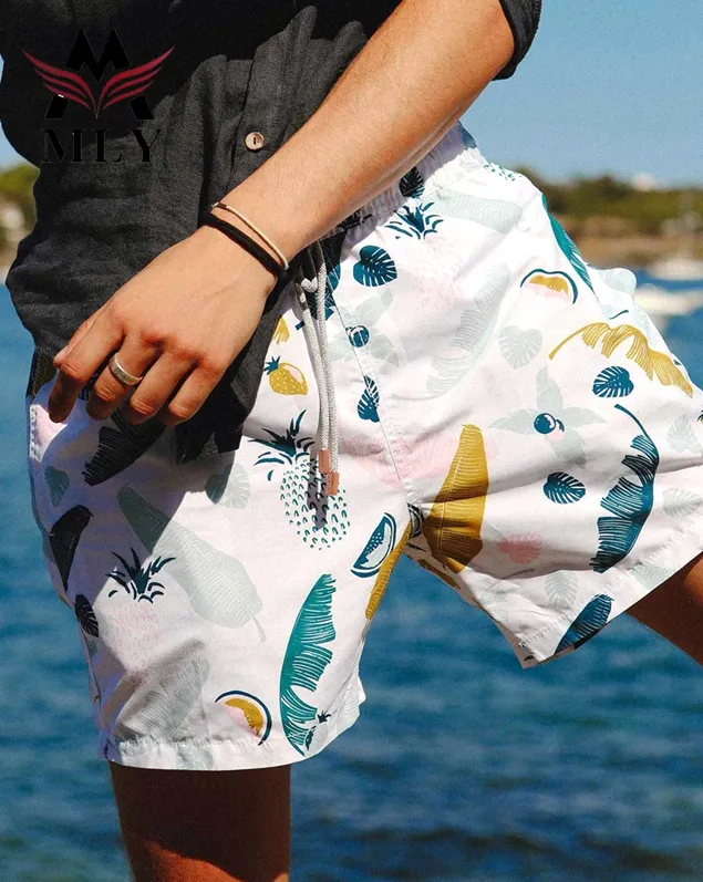 Nova coleção de roupas de banho estampadas personalizadas para homens, shorts casuais de praia de secagem rápida
