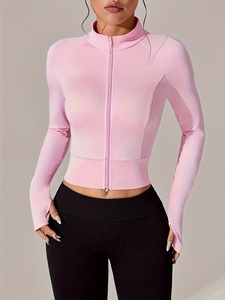 Premium Custom Logo Stylish Women Sports Running <b>Yoga</b> <b>Jacket</b> Drawstring Full Zip Track Turtleneck Gym Workout Top Quality - Product Image 4