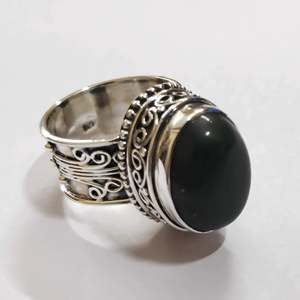 Navya <b>Craft</b> Handmade 925 Solid Sterling Silver Women's Boho Statement <b>Ring</b> Black Onyx Flower Design Size 4-13 for Christmas - Product Image 3
