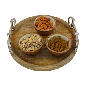 Plateau de service en bois cheval peu poignée collations décoratives Fruits affichage plat rond et plateaux personnalisé Style équestre plateau ensemble - Product Image 4