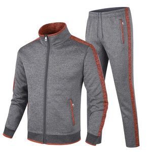 Nouvel arrivage de veste à col montant de couleur unie d'automne ensemble pantalon pieds droits avec poche zippée logo personnalisé survêtement tendance pour hommes - Product Image 1