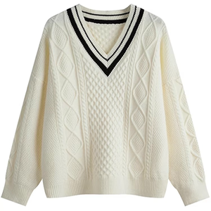 Suéter Masculino Holgado con Cuello en V, Diseño de Punto Trenzado, Suéteres de Poliéster para Hombre, Transpirables, Antiencogimiento, Fabricación Personalizada OEM - Product Image 2