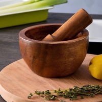 Mortier et pilon en bois en gros avec logo personnalisé gravé ensemble de bols pour mortier et pilon en bois naturel