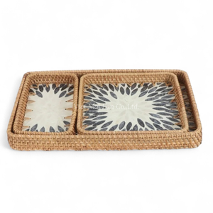Eco Friendly Natural Bohemian Mother of Pearl Tray with Flexible Rattan for Home Dining Food Serving and Display - Product Image 2