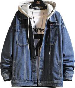 Veste en jean décontractée pour hommes Manteau en jean unisexe boutonné Vestes à capuche de camionneur à manches longues décontractées Outwear - Product Image 1