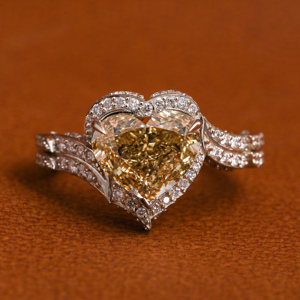 Luxurious Lab Grown Diamond Yellow <b>Heart</b> <b>Shape</b> Cut Ring 18KT Solid Gold Plating Engagement Ring Girls Birthday Gift Ring - Product Image 2