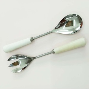Cuillère en céramique blanche plaquée argent, Mini poignée cuillère fourchette ensemble de serveur de cuisine avec cuillère à soupe et fourchette à fruits ensemble de serveur à salade de brochet - Product Image 2