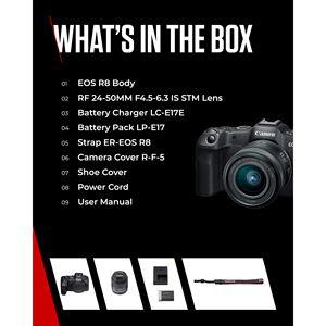 R8 Full-Frame Mirrorless Digital <b>Camera</b> 24.2MP Dual Pixel CMOS AF II 4K 60p 40 FPS Continuous RF 24-50mm F4.5-6.3 IS STM Lens SD - Product Image 4