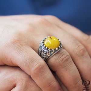 <b>925</b> Sterling <b>Silver</b> Men's <b>Ring</b> with Turquoise Round Stone Bezel Setting Rhodium Plating Fine Jewelry for Everyday Wear - Product Image 1