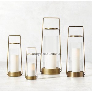 Linternas decorativas para el hogar de muchos tamaños para diseñador de mesa, aspecto elegante, tarro y soporte para velas con acabado antiguo de latón lujoso - Product Image 1