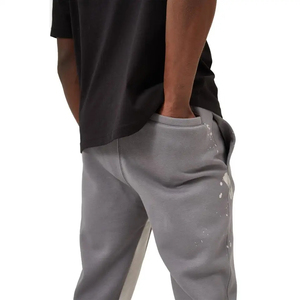 New High Quality Customized <b>Men's</b> Casual Flare Sweatpants Mid 100% Cotton <b>Drawstring</b> Closure Custom Logo Patchwork Design Jogger - Product Image 4