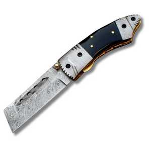Cuchillo plegable de acero de Damasco personalizado hecho a mano, cuchillos de bolsillo para acampar - Product Image 1