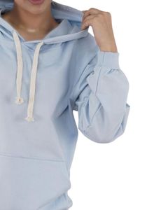 Sudadera con Capucha Azul Claro para Mujer, Sudadera Holgada de Forro Polar Cálido con Capucha, Ropa de Invierno Suave Informal con Cordón y Bolsillo Tipo Canguro - Product Image 2