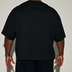 เสื้อยืดผู้ชายผ้าฝ้ายหนาทรงโอเวอร์ไซส์ใส่300GSM เสื้อยืดแขนยาวโชว์ไหล่เสื้อยืดพิมพ์โลโก้แบบกำหนดเองเสื้อยืดครอป - Product Image 2